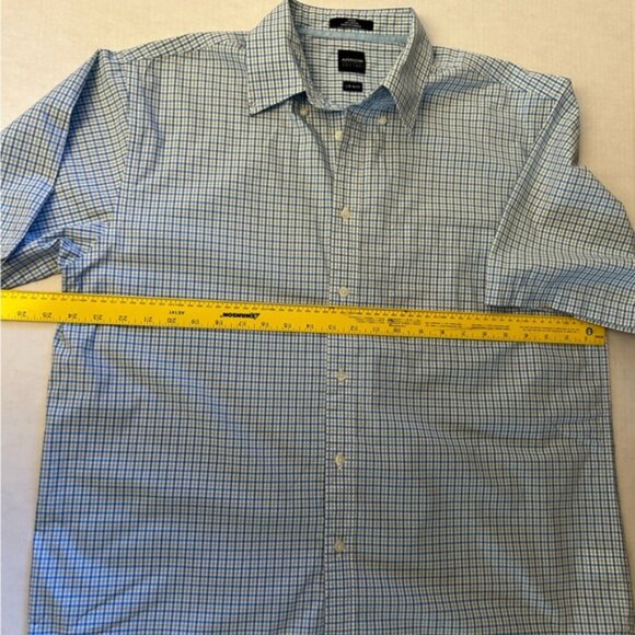 Arrow poplin mens cotton button up short sleeve plaid shirt Sz-16-16-1/2 L. W16 - Picture 9 of 9